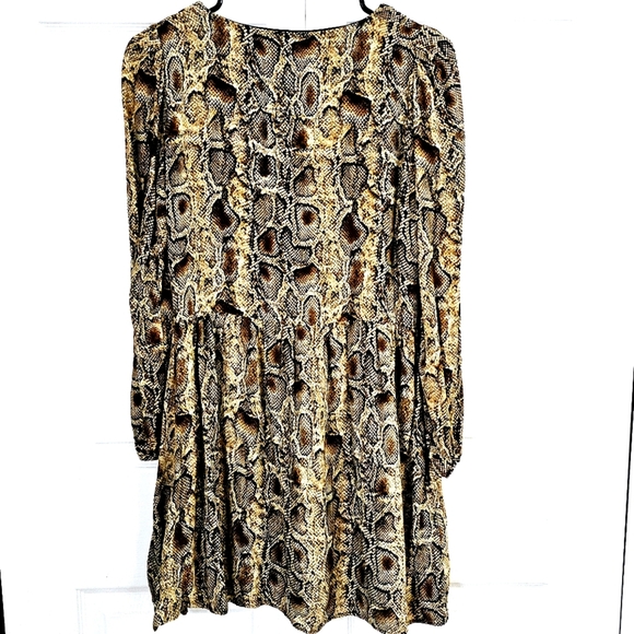 Zara Snake‎ Print Mini Dress Large Long Sleeve Button Front Flirty Flowy - Picture 7 of 7